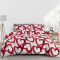 Axyaa Red Love Duvet Cover Set Twin King Heart-Shaped Bedding White Comforter Cover