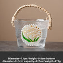 Axyaa Hand-painted Glass Fruit Plate Rattan Portable High-end Coffee Table Basket
