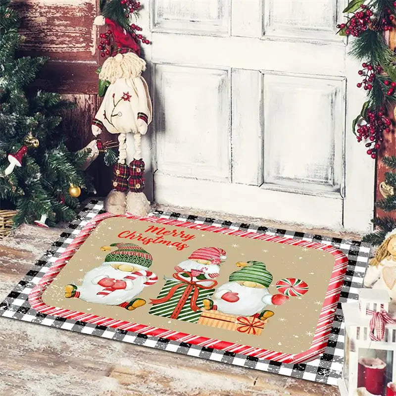 Axyaa Christmas Welcome Mat with Santa Snowman Car Print
