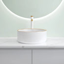 Axyaa Marble Patterned Circular Gold-Edged Ceramic Bathroom Sink