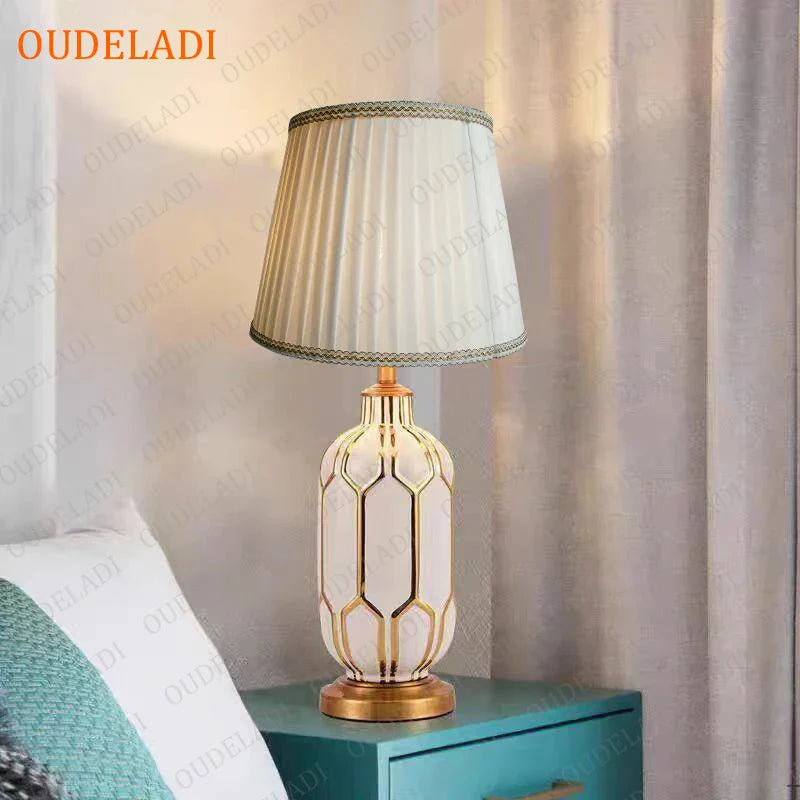 Axya Blue Ceramic Table Lamp | Post Modern American Style for Bedroom & Living Room