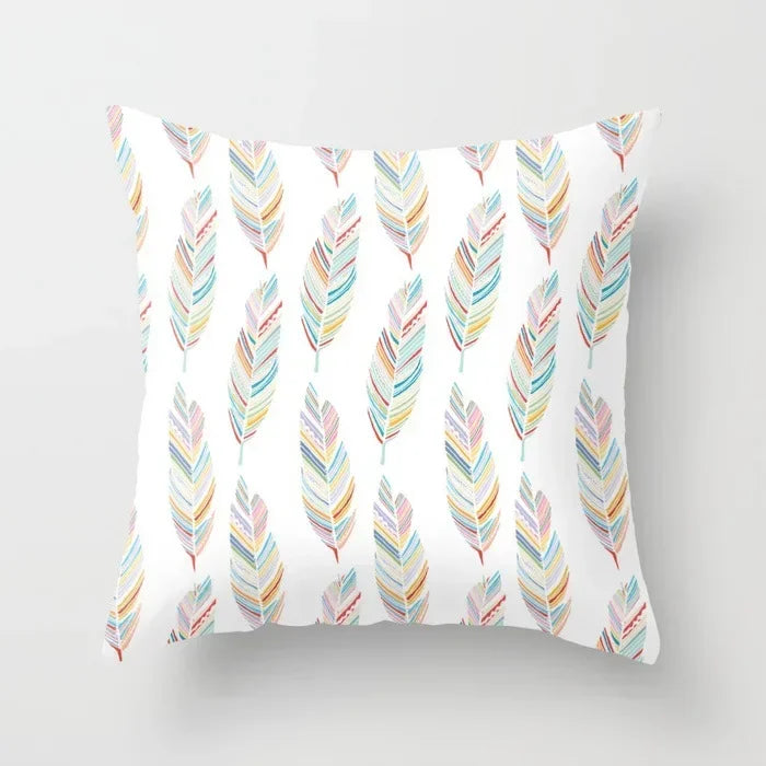 Axyaa White Feather Pillowcase Blue Polyester Cushion Cover for Home Decor