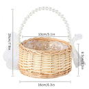 Axyaa Wicker Rattan Flower Basket with Pearl Handle and Bow