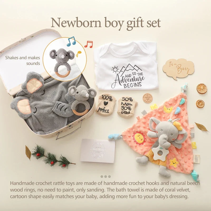Axya Newborn Milestone Set: Towel, Rattle, Props, Gift
