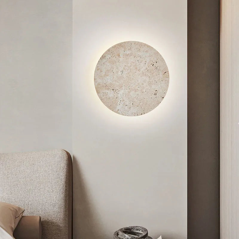 Axyaa Round Natural Stone Wall Lamp for Dining Room Ambiance, 3000K Sconce Lighting