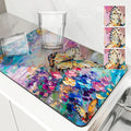 Axyaa Watercolor Flowers Butterflies Absorbent Non-Slip Drying Mat for Kitchen Counter