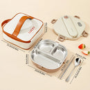 Axyaa Stainless Steel Square Lunch Box with Cutlery, 3/4 Compartments, Large Capacity