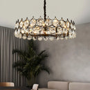 Axyaa Black Iron Crystal LED Chandelier: Modern Round Ceiling Light for Living Room
