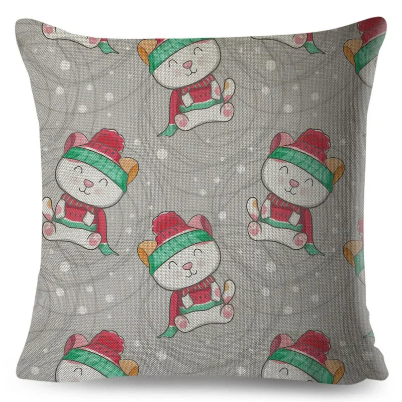 Axyaa Cat Cushion Cover: Decorative Linen Pillow for Home, Sofa, Children's Room