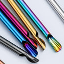 Axyaa Stainless Steel Straw Spoon Set for Milkshake Smoothie Bar - Pack of 10