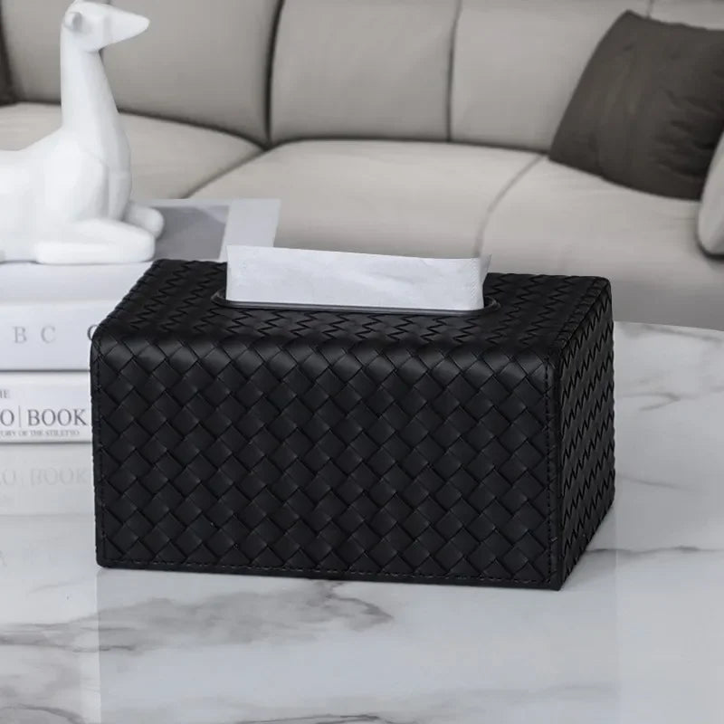 Axya Woven Textured Leather Tissue Box Home Storage Tank Living Room Decoration