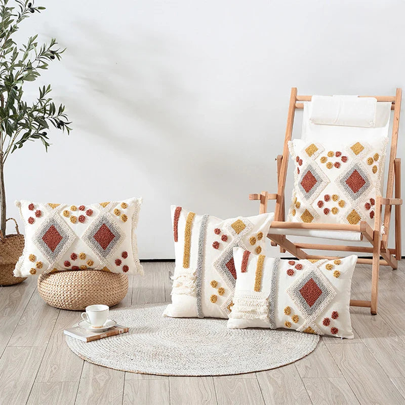 Axyaa Bohemian Tassel Tufted Cushion Cover for Home Decor