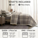 Axyaa Plaid Quilt Set 3-Piece Queen Bedding with 2 Pillow Shams, Reversible Coverlet