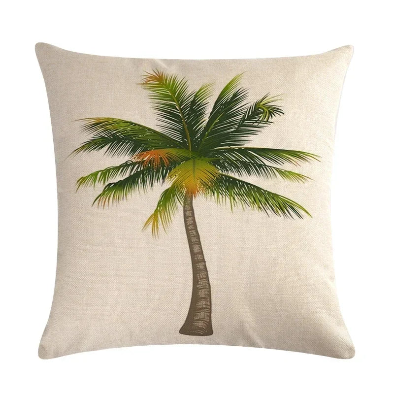 Tropical Tree Green Plant Linen Cushion Cover by Axyaa for Home Decoration