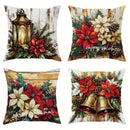 Festive Poinsettias & Bells Pillow Covers by Axyaa - Decorative Cushion Cover for Sofa, Bedroom & Car