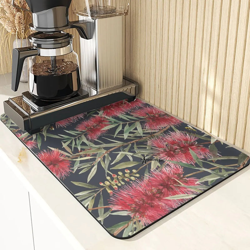 Axyaa Leaf Print Coasters & Drying Mat Set for Kitchen Essentials