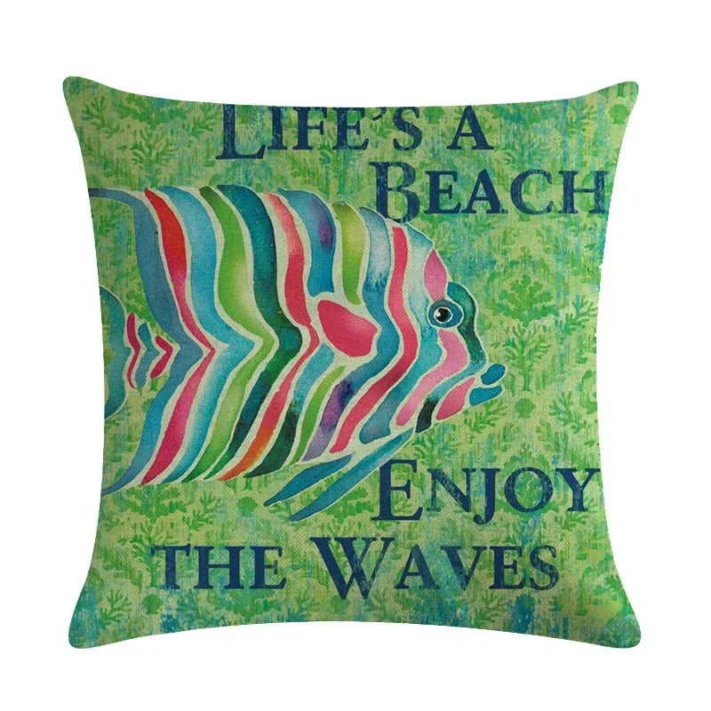 Axyaa Cartoon Sea Pattern Cushion Cover 45*45cm Living Room Sofa Decor Pillowcase
