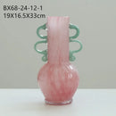 Axyaa Elegant Two-Tone Magnetic Clay Vase with Double Ear Design and Colorful Floral Pattern