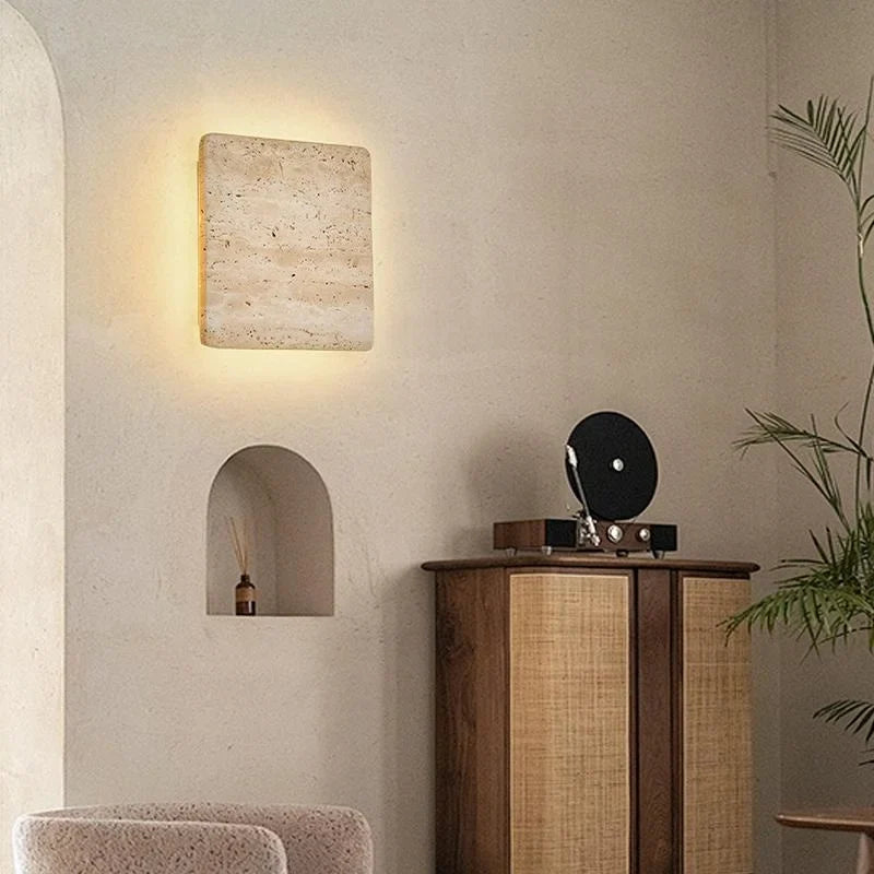 Axyaa Wabi Sabi Indoor LED Wall Sconce Yellow Travertine Stone Bedside Lamp