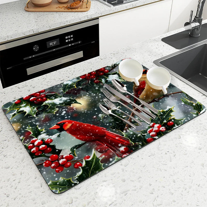 Axyaa Christmas Berry Kitchen Mat - Absorbent & Antiskid Draining Pad