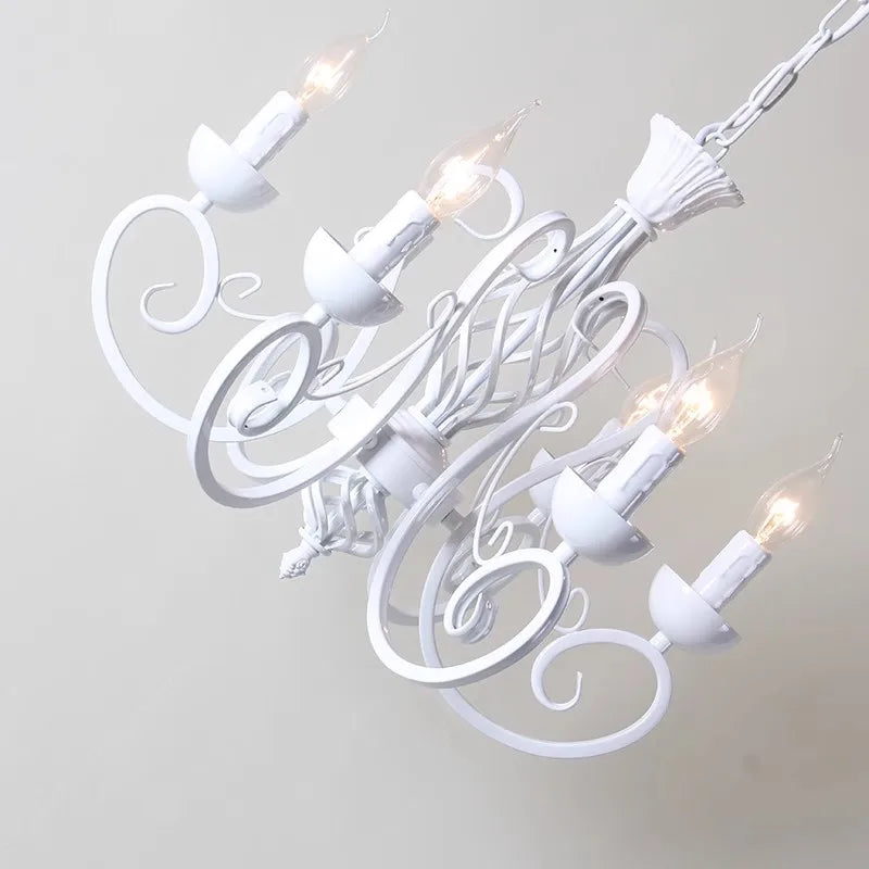 Axyaa 6-Light White Farmhouse Chandelier - Modern French Country Candle Chandelier