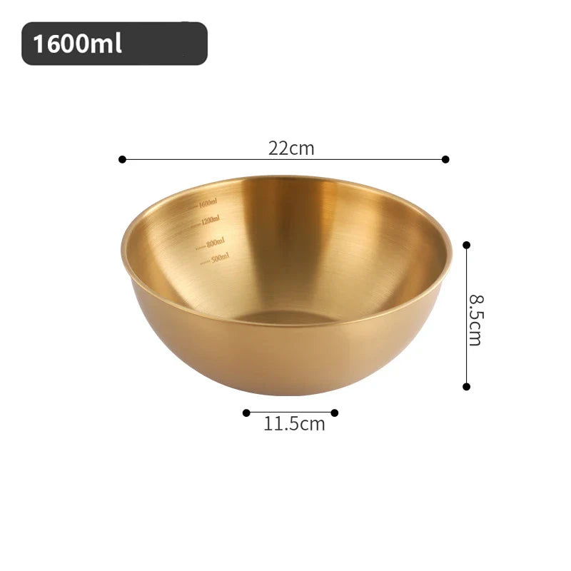 Axyaa Stainless Steel Salad Bowl with Scale - Korean Style Ramen Noodles Soup Container