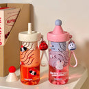 Axyaa Cartoon Straw Water Bottle, Tea Water Separation, 650ML, Cute Design, Juice Cup