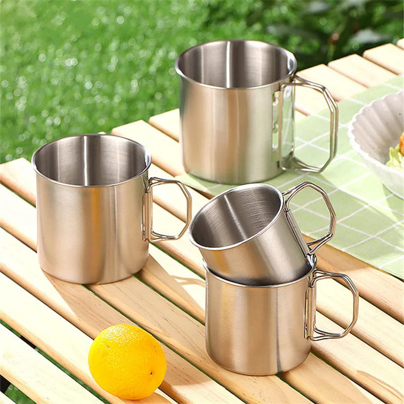Axyaa Stainless Steel Foldable Beer Mug with Handle for Home, Travel, and Outdoor Picnics