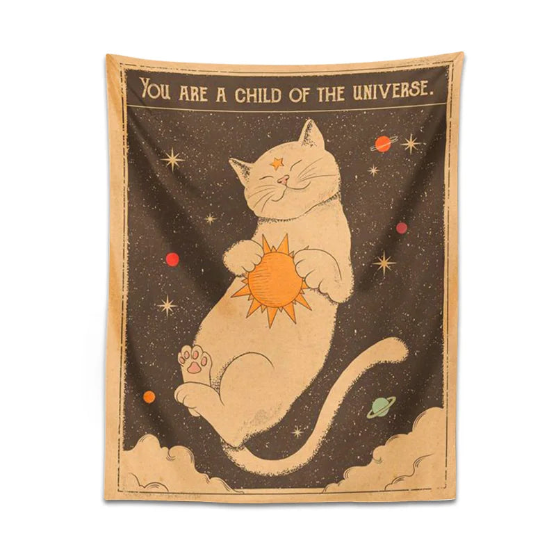 Axyaa Sun Moon Cat Tarot Tapestry for Witchy Bohemian Home Decor