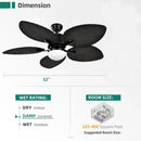 Axyaa Retro 5 Palm Leaf Ceiling Fan Chandelier for Living Room, Dining Room & Bedroom