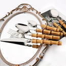 Axyaa Bamboo Handle Stainless Steel Cutlery Set - Complete Dinnerware Flatware