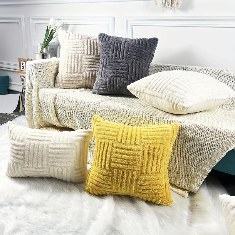 Axyaa Plush Cream White Throw Pillow Covers, Modern Farmhouse Couch Sofa Decor