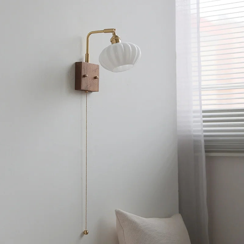 Axyaa White Pumpkin Glass LED Wall Lamp for Children's Living Room