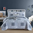 Axyaa Rustic Floral Blue Patchwork Bedding Set Coverlet Reversible White Cotton Bedspread