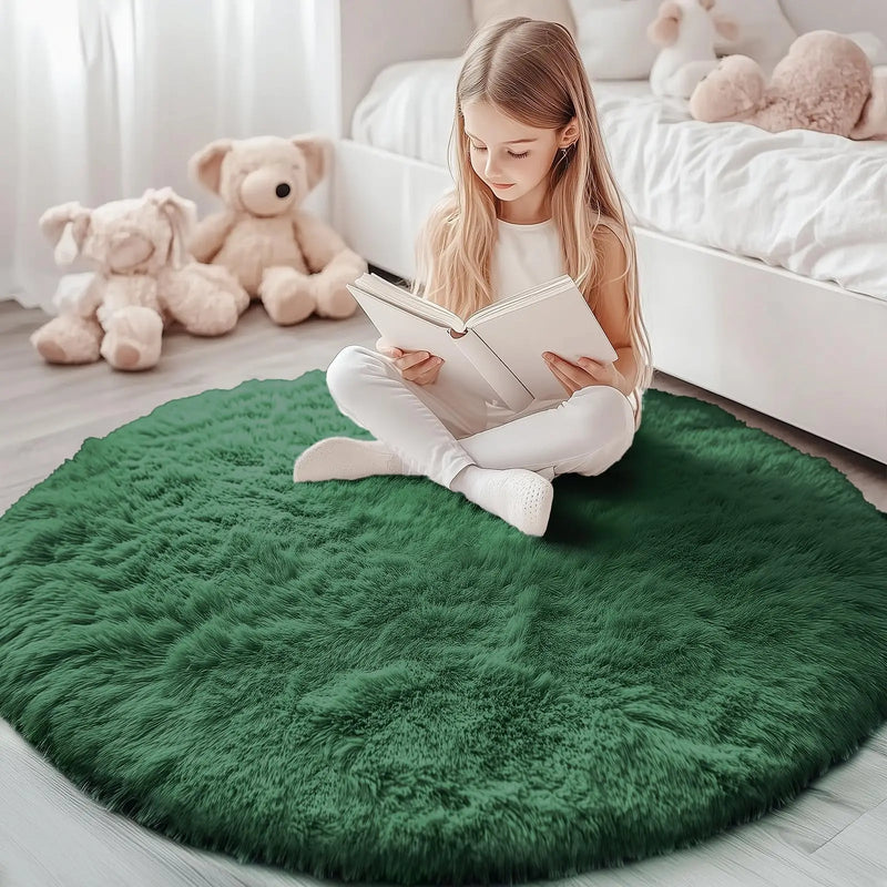 Axyaa Plush Round Carpets: Non-Slip, Washable Rugs for Living Room & Bedroom