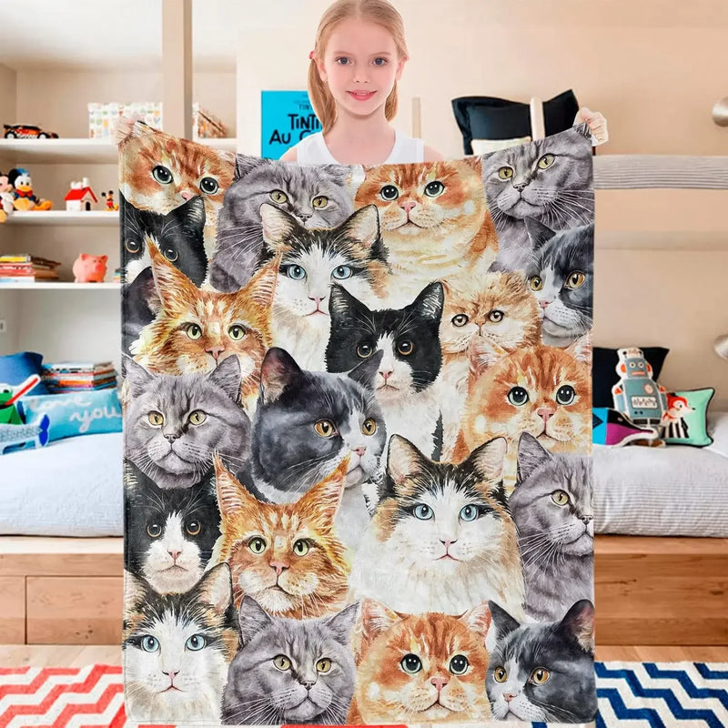 Luxurious Cat Print Flannel Blanket by Axyaa: Perfect for Cat Lovers and Toddlers