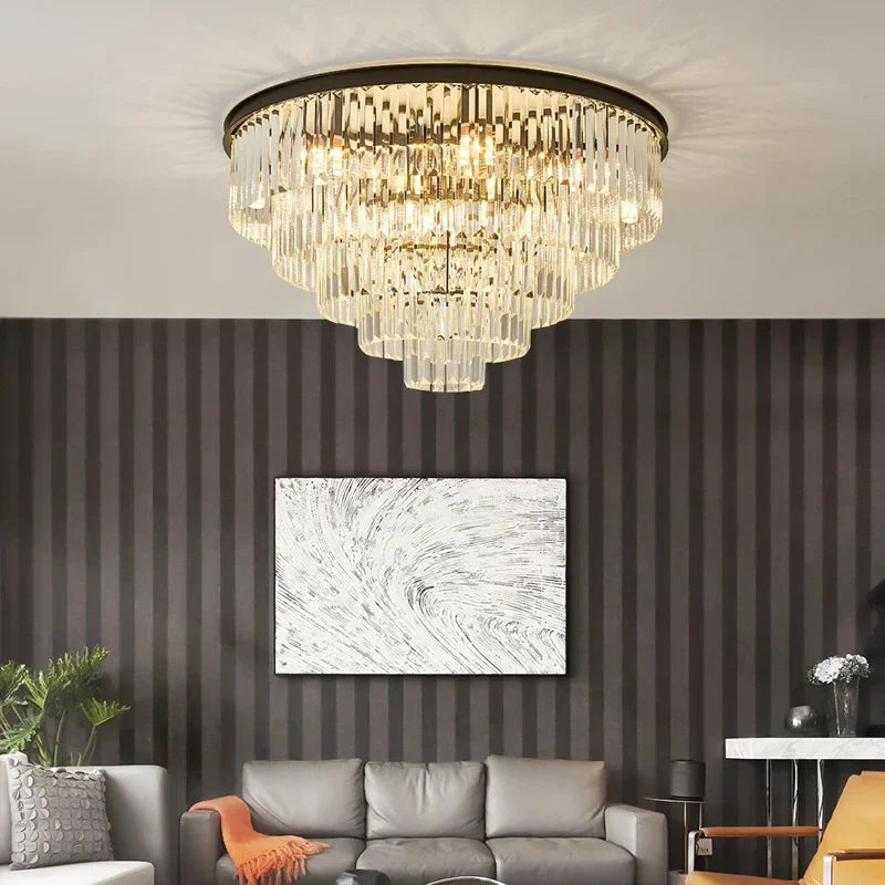 Axyaa Black Gold Crystal Ceiling Chandelier LED Pendant Lamp - Modern Design