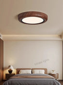 Axyaa Walnut Ceiling Lamp: Modern LED Round Light for Nordic Master Bedroom