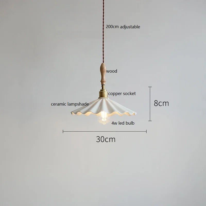 Axyaa Ceramic LED Pendant Light with Wood Copper Socket - 30CM