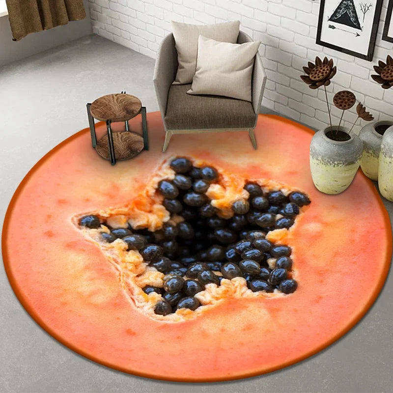 Axyaa Round Fruit Print Carpet for Home Decor