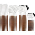Axyaa 24Pcs Brown Silver Stainless Steel Cutlery Set with Wooden Handle