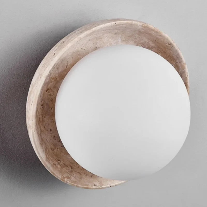 Axyaa Yellow Travertine LED Wall Sconce White Glass Ball Kitchen Bedside Lamp