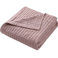 Axyaa Summer Waffle Plaid Cotton Bed Blanket in Green Pink Color