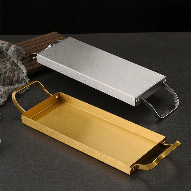 Axyaa Stainless Steel Kitchen Tray with Two Ears - Large Capacity Plate Storage