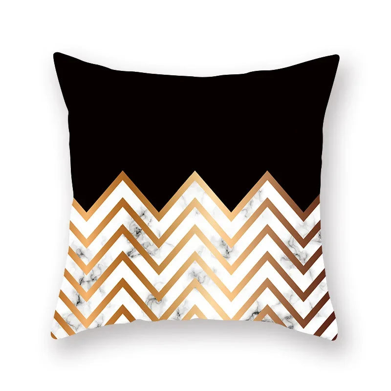 Axyaa Luxury Gold Black Geometric Marble Stripe Pillowcase