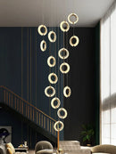 Axyaa Luxury Crystal LED Chandelier - Modern Gold Round Hanging Ceiling Light