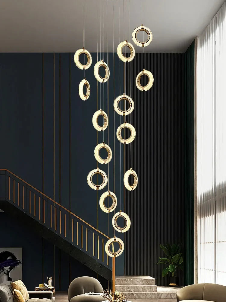 Axyaa Luxury Crystal LED Chandelier - Modern Gold Round Hanging Ceiling Light