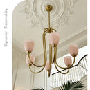 Axyaa pink & white glass pendant light with multiple lamp heads for French living room and bedroom.