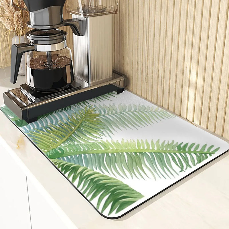 Axyaa Leaves Print Silicone Placemats - Absorbent Kitchen Dish Mat