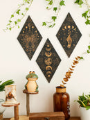 Axyaa Black Moon Phase Rhomboid Wooden Wall Decor - Boho Witch Aesthetic Wall Art